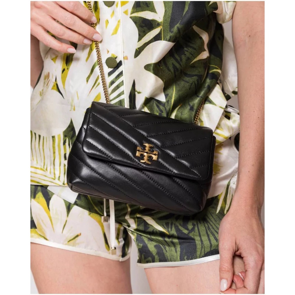 Tory Burch Black Quilted Leather Crossbody with Gold Logo